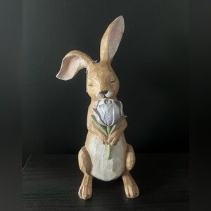 NEW Wood Look Bunny Holding Tulip Figurine 12” Spring Easter